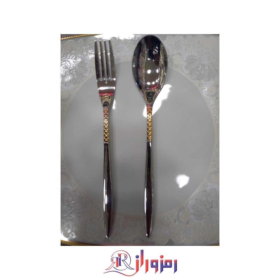 سریس قاشق چنگال 24 نفره یونیک مدل سوزنی طرحدار نقره ای طلایی ، خرید سریس قاشق چنگال 24 نفره یونیک مدل سوزنی طرحدار نقره ای طلایی